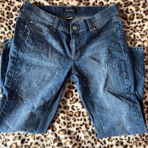 White House Black Market Studded Blue Cropped Jeans